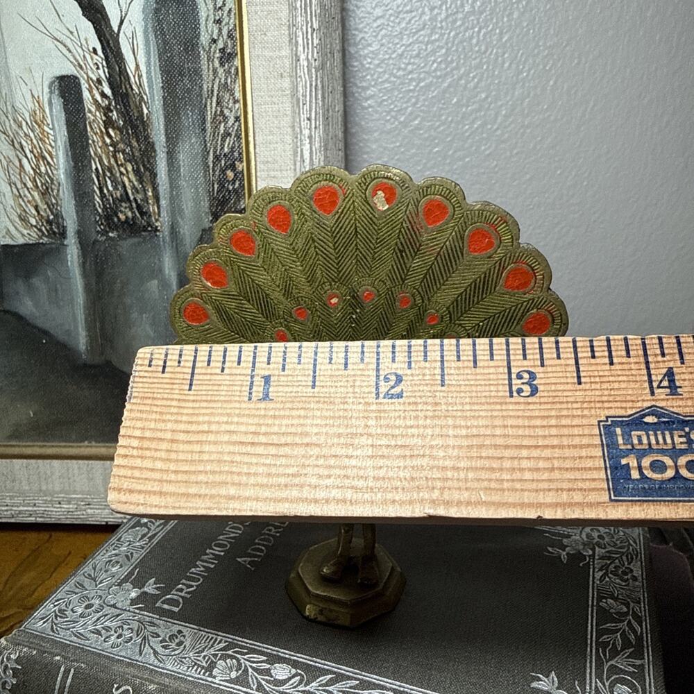 VTG Brass Peacock Figurine Enamel Tail India 4.5” MCM Hollywood Regency Decor - Picture 7 of 8